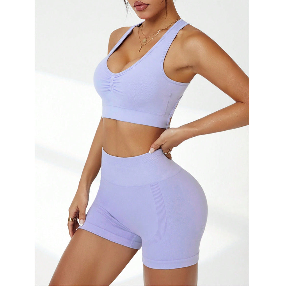 Ropa de yoga a prueba de golpes con efecto push up para mujer, pantalones cortos de cadera color melocotón, sin costuras, para entrenamiento