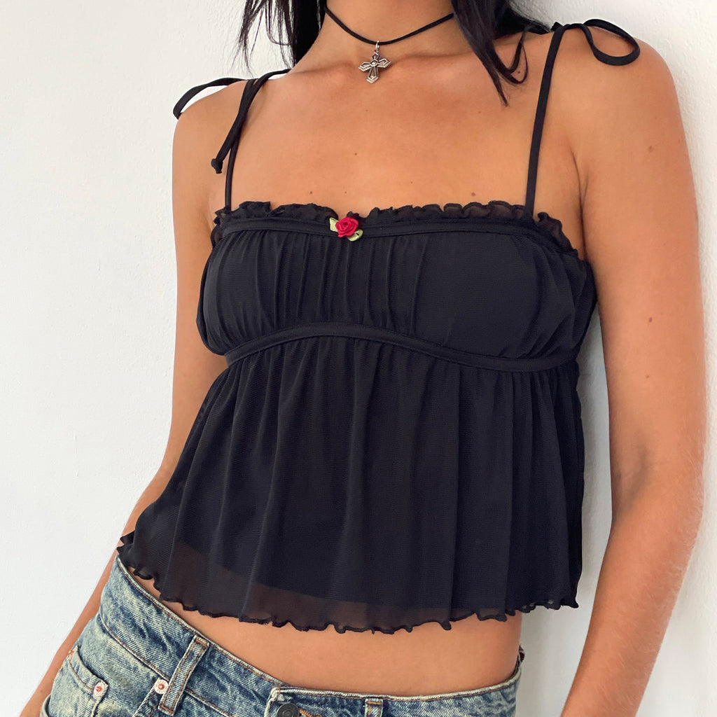 Wrapped Chest Lace up Bow Small Slip Top Sexy Solid Color Lace Curling Top Women Eedele