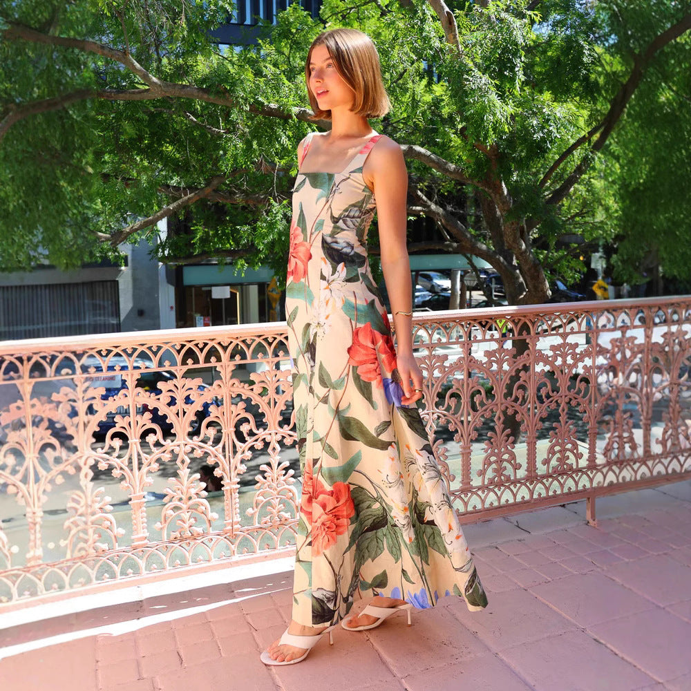 Summer Dress Printed Spaghetti Straps Slimming Dress XUYUN
