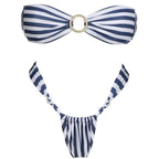 Striped Tube Top Sexy Bikini Summer Backless Split Swimsuit for Women