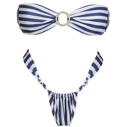 Bikini sexy de verano con parte superior de tubo a rayas y espalda descubierta para mujer