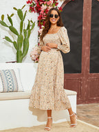 Spring Summer Women Chiffon Dress Fresh Small Floral Dress Bell Sleeve Dress Swintager