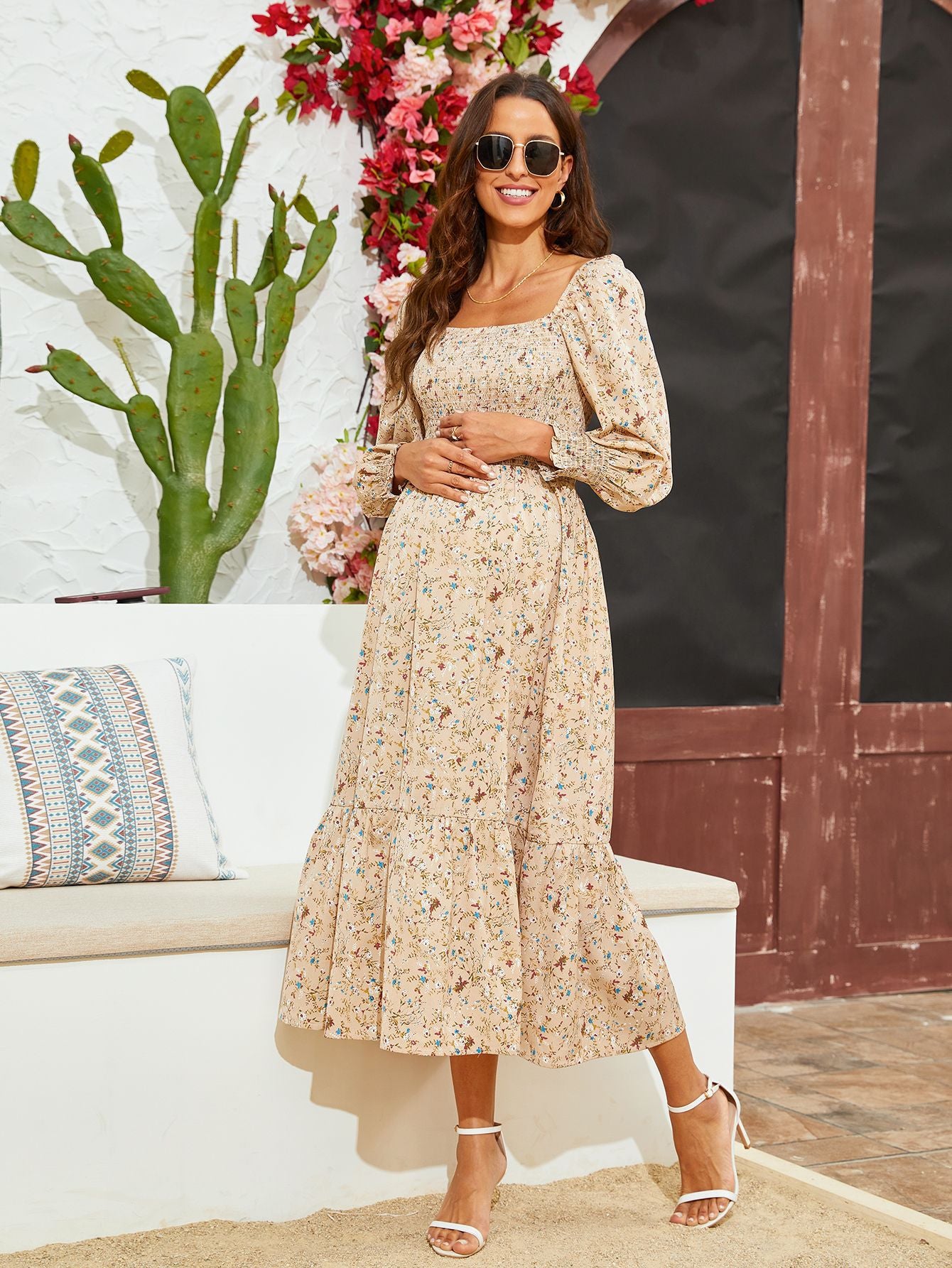 Spring Summer Women Chiffon Dress Fresh Small Floral Dress Bell Sleeve Dress Swintager