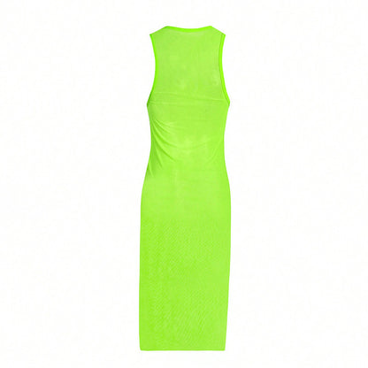 Solid Color Mesh See through Sexy Beach Dress Swimsuit Women Long Blouse Sunscreen Swimwear