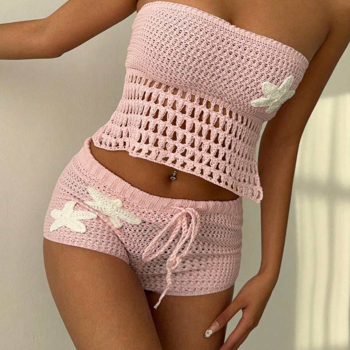 Solid Color Sexy Knitted Beach Skirt Bikini Swimsuit Blouse Sun Proof Set Women Mangar