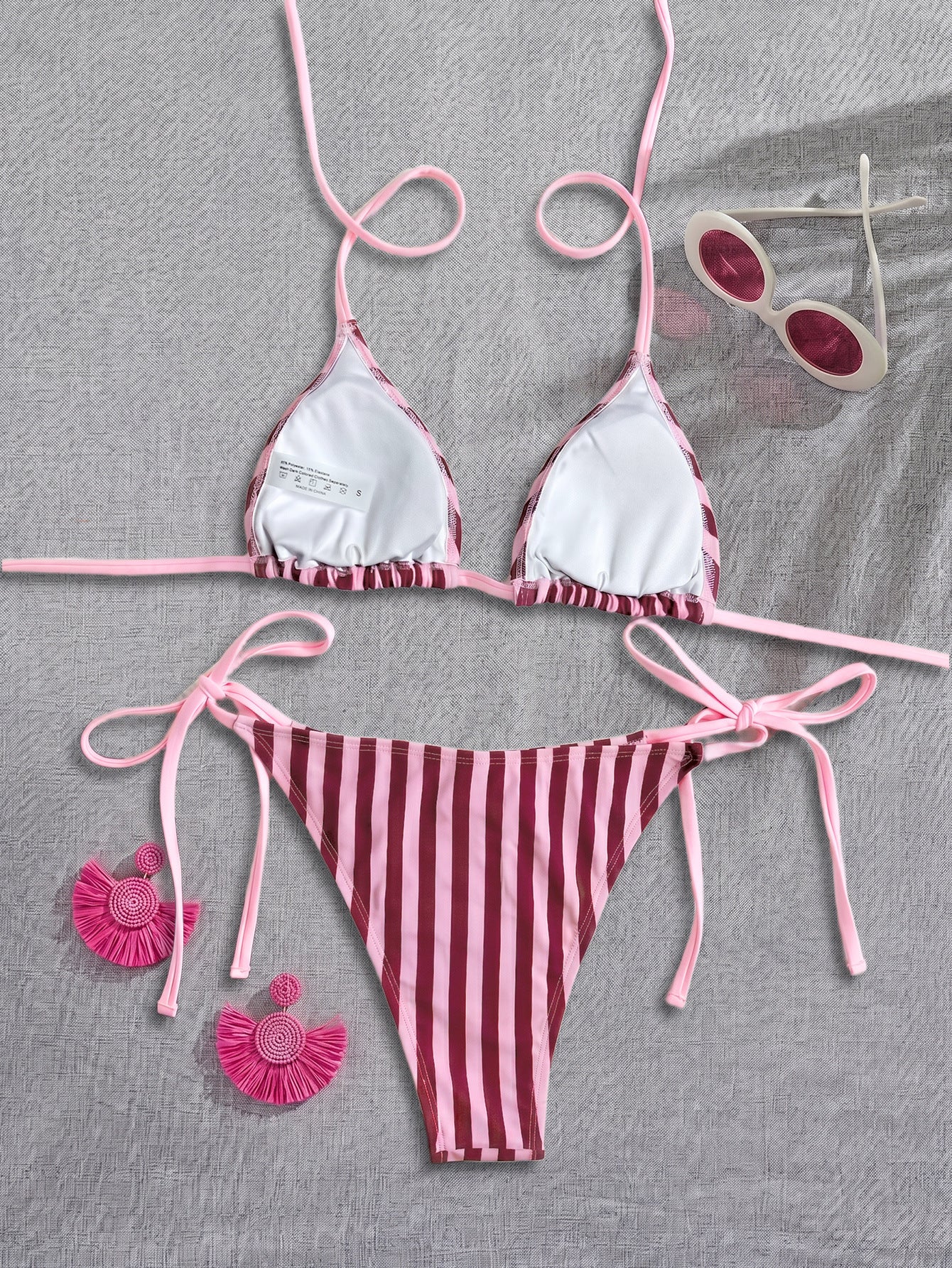 Women Striped Printed Bikini Halter Strap Sexy Split Bikini Seaside Swimwear WithWind