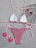Women Striped Printed Bikini Halter Strap Sexy Split Bikini Seaside Swimwear WithWind
