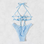 Lace up Backless Beach Bikini Multicolor Steel Bracket Triangle Split Swimsuit Swimwear