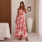 Summer Geometric Abstract Print Vacation Large Swing Cami Dress Women Dress Zemy
