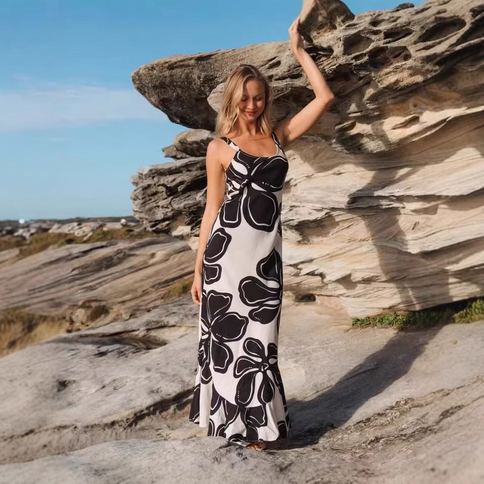 Summer Cami Dress Printed Irregular Asymmetric Ruffled Hem Dress Zemy