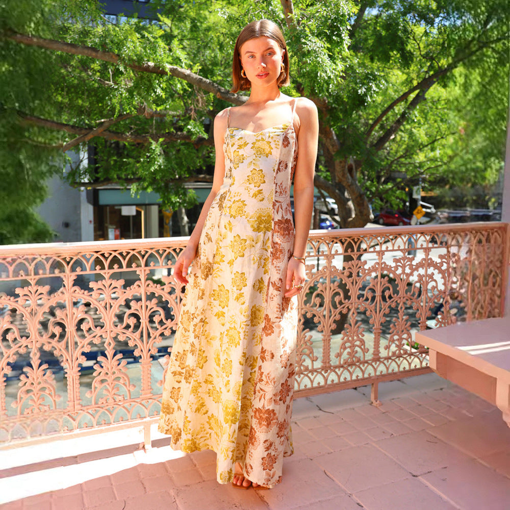 Casual Printing Sexy Backless Spaghetti Straps Large Swing Dress XINXI