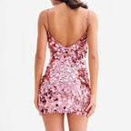 Robe de soirée à paillettes pour femme, tenue de soirée sexy à bretelles sur les hanches