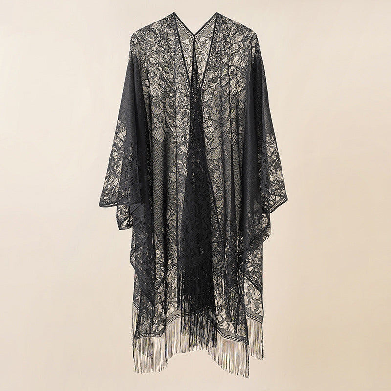 Lace Large Shawl Leaky Lace Cardigan Sun Protection Clothing Beach Cover Up Sun Protection Shawl SallyCover
