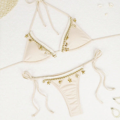 Bikini de encaje Wilhelmy Shell, bikini rosa de tres puntos, traje de baño dividido