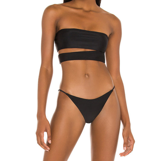 Traje de baño dividido de color sólido para mujer, parte superior del traje de baño, bikini sexy