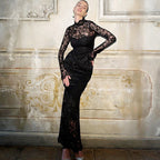 Robe d'été sexy à manches longues et coutures en dentelle pour femme