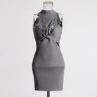 Sexy Sleeveless Elegant Design Hollow Out Cutout Twist Slim Fit Slimming Knitted Dress Women OFMY