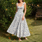 Summer Four Sided Stretch Printing Slip Dress Dignified Goddess Backless Waist Trimming Lace up Boning Corset Dress SUNSHINE