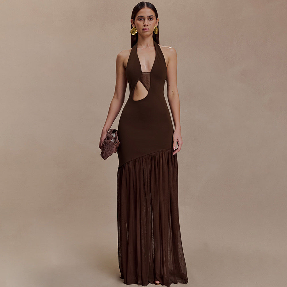 Women Dress Elegant Halter Sexy Cutout Pleated Backless Sheath Dress JULISSA