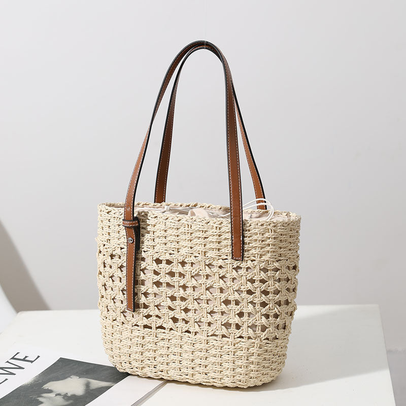 Bolso tejido de paja para mujer, bolso de paja hecho a mano con recortes, bolso tejido, bolso de hombro, bolso tejido de paja portátil, bolso de playa para vacaciones en la playa 
