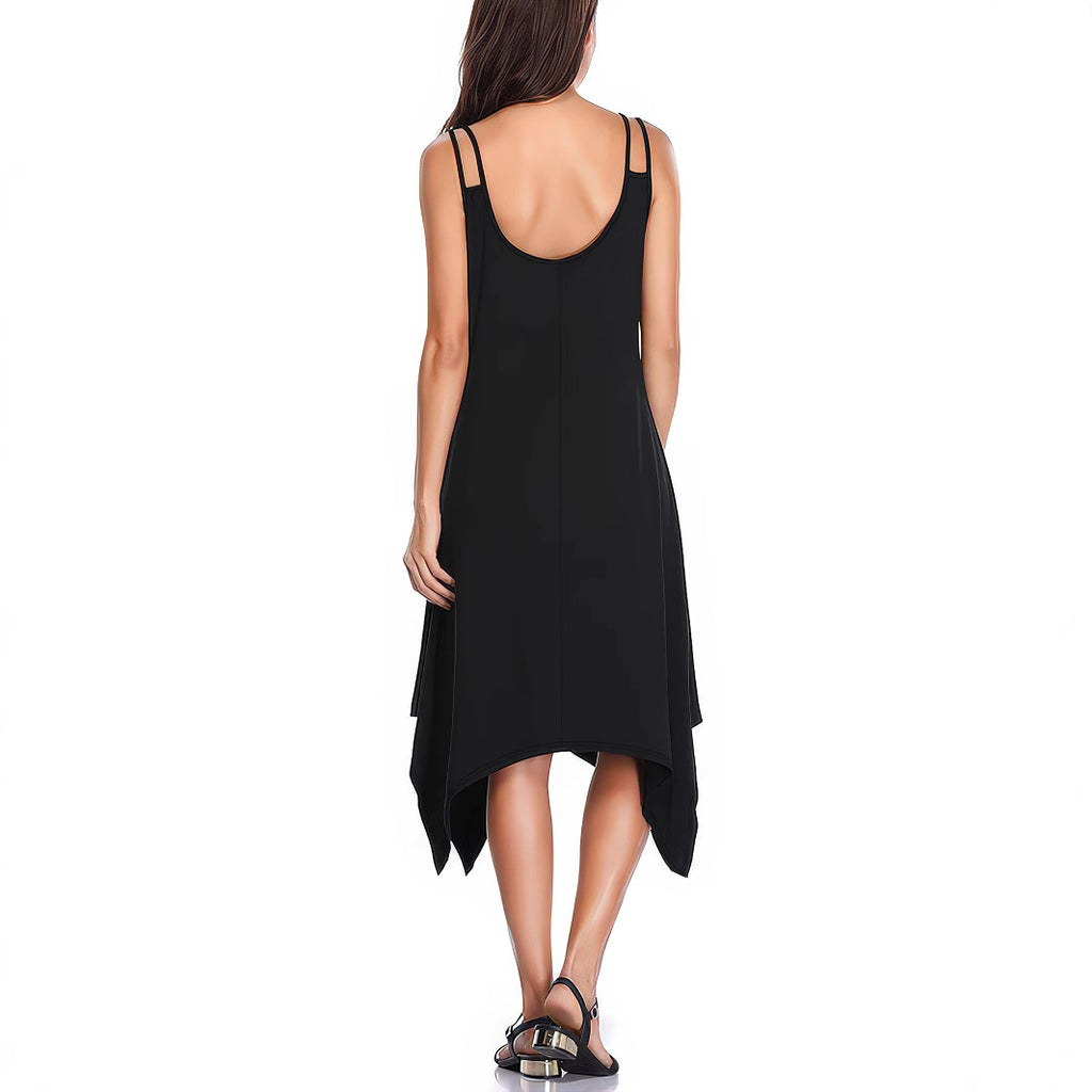 Women Clothing Summer Casual Solid Color Design Sleeveless Sling Dress Qube