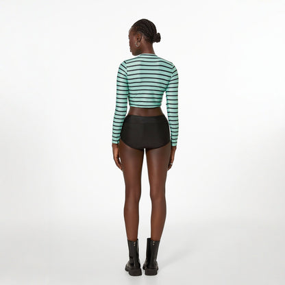 Striped Split Long Sleeve Spring High Waist High Waist Swimwear Women Swimsuit