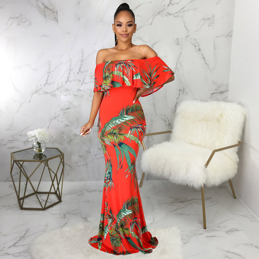 Sexy Digital Printing off-Neck Tube Top Dress