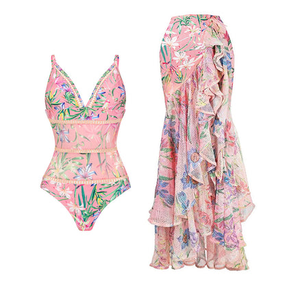 Pink Shoulder Strap Swimsuit Set