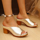 Thick Heel Open Toe Peep Toe Slippers Women Chunky Heel One Line Golden High Heel Slippers ZUIMEI
