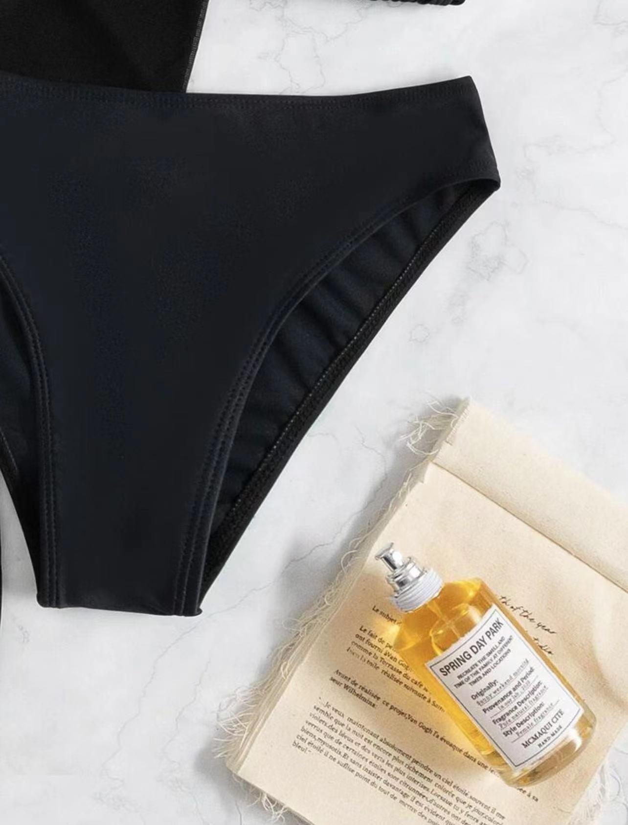 Traje de baño de tres piezas para mujer, bikini sexy de color liso, blusa adelgazante, traje de baño