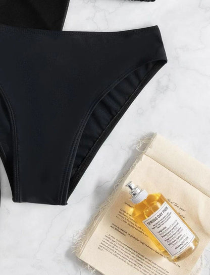 Traje de baño de tres piezas para mujer, bikini sexy de color liso, blusa adelgazante, traje de baño