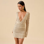 Solid Color Sexy Cutout Deep V Plunge Beach Cover up Bikini Swimsuit Beach Dress Women Mangar