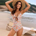 Customized Printed Swimsuit Scalloped Swimsuit Floral Bud One Piece Swimsuit Aqua