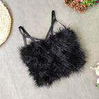 Ostrich Feather Stitching Leather Spaghetti Straps Outerwear Short Elegant Faux Leather Feather Tube Top Vest Slim Vest Kanuner