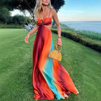 Vestido playero sexy con tirantes y degradado de color