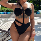 Traje de baño de una pieza de bikini de un solo hombro con aberturas y tirantes recortados
