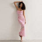 Robe longue à bretelles en maille à imprimé floral et col dénudé pour femme, vêtement d'été sexy et épicé