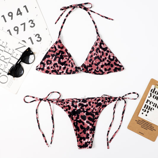 Traje de baño sexy para mujer con estampado dúplex de triángulo dividido para playa