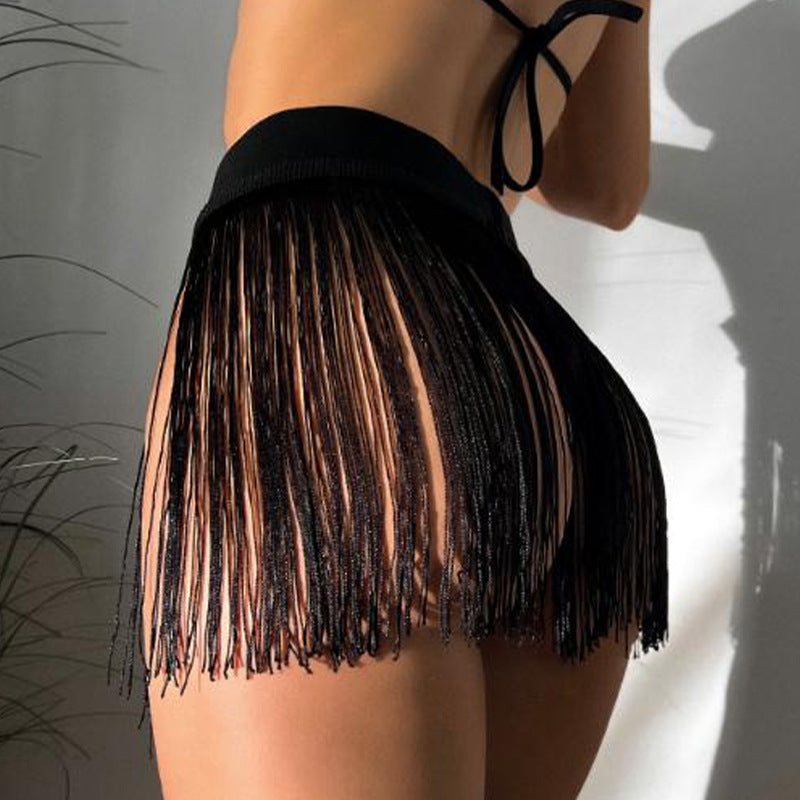 Bikini corto con borlas para playa, para vacaciones en la playa, con falda de media longitud