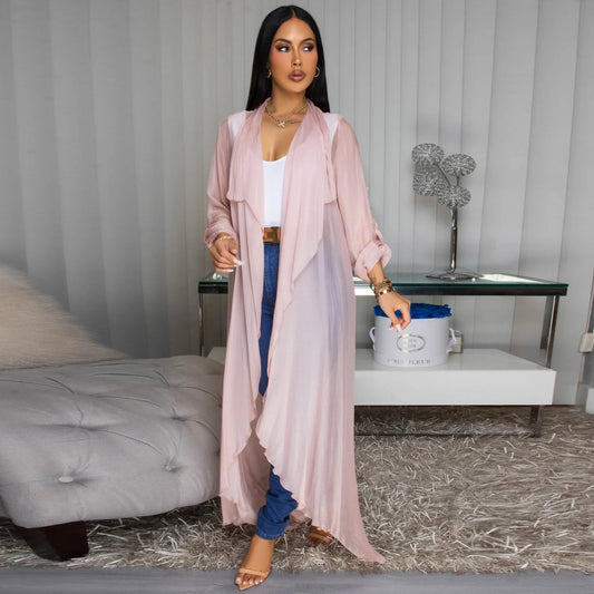 Europe Russia Women Casual Chiffon Shirt Long Cardigan Sunscreen Coat