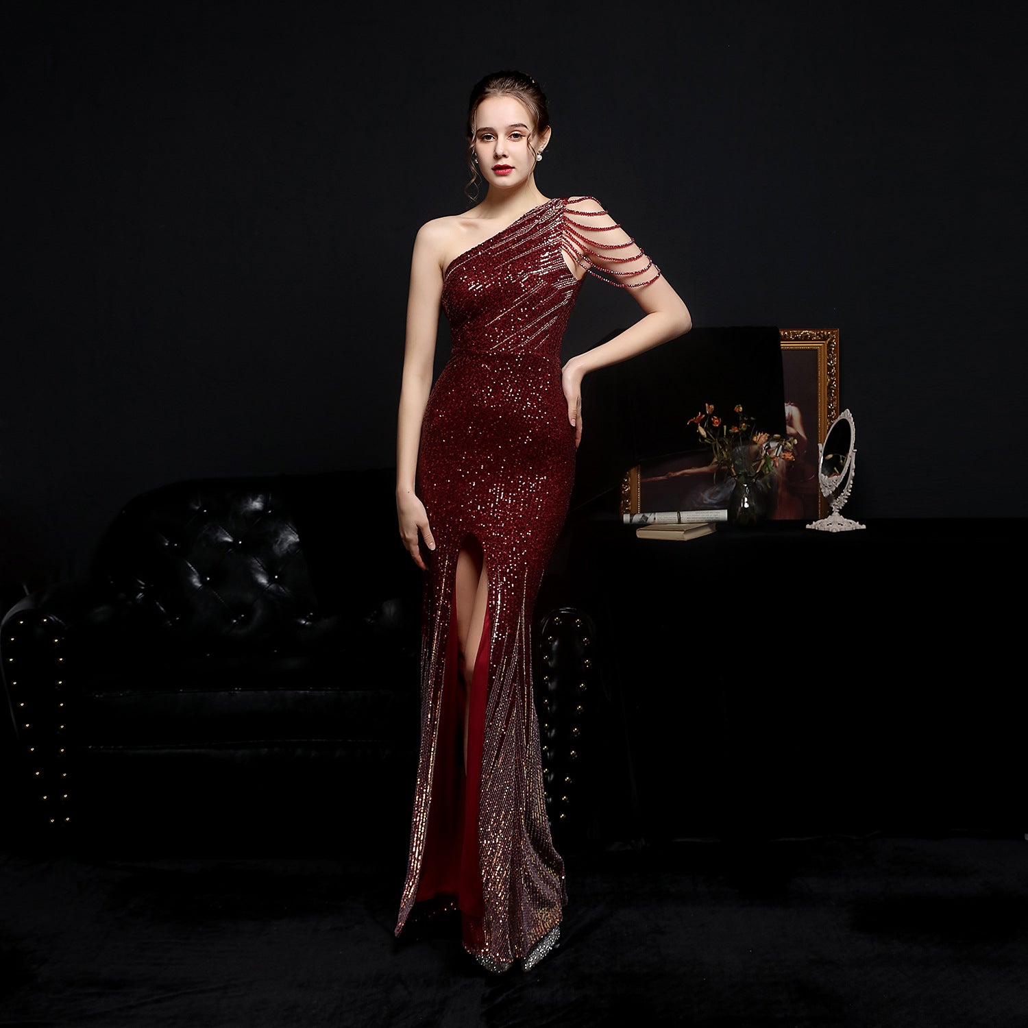 Vestido de noche para fiesta de alta sociedad, con lentejuelas coloridas, sexy, largo y adelgazante, para novia, vestido formal.
