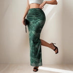 Women Clothing Summer Printed Skirt Sexy Side Split Slimming All-Matching Graceful Long Skirt George