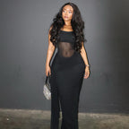 Women Clothing Solid Color Design Slightly Revealed Cropped Hip round Neck Slim Street Maxi Dress Kinci