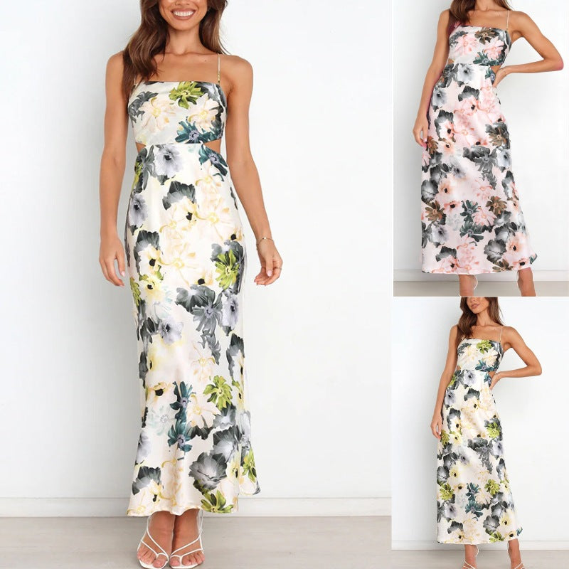 Summer Lace Printing Satin Elegant Dress for Women Havill