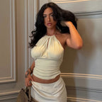 Women Clothing Summer Sexy Solid Color Halter Strap Backless Small Tank Top Flash Vision