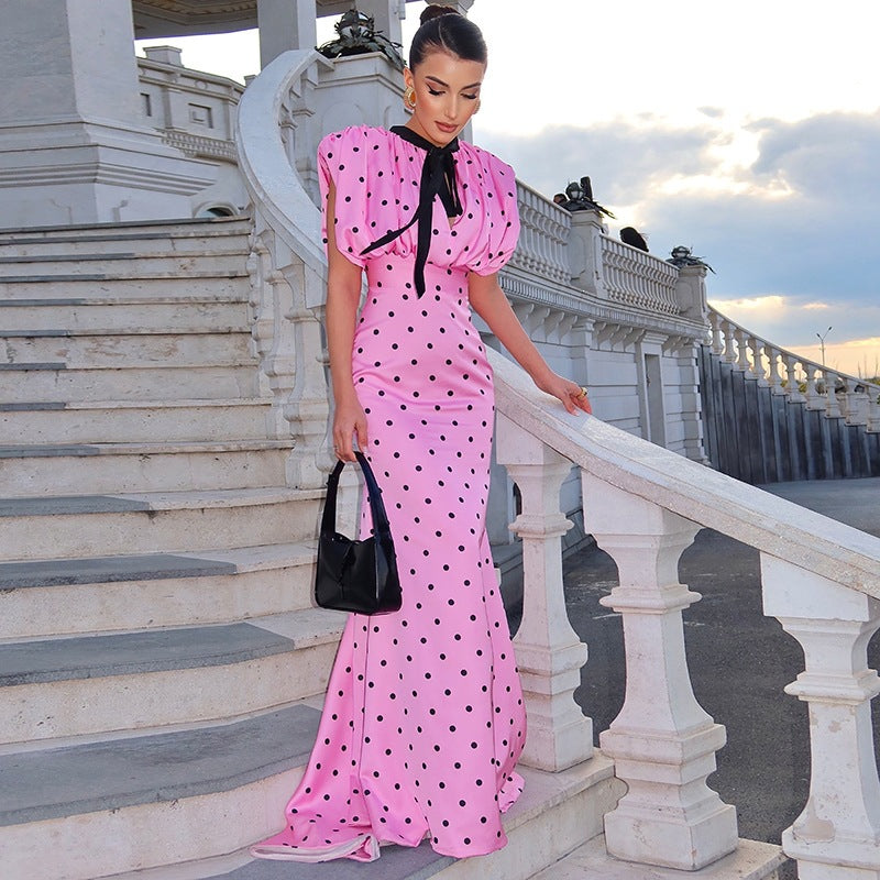 Summer Women Polka Dot Collar Waist Dress Cecil
