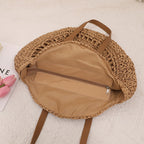 round Straw Bag One Shoulder Portable Hollow Out Cutout out Straw Bag Woven Bag Women Summer Seaside Casual Vacation Beach Bag EaseWoven