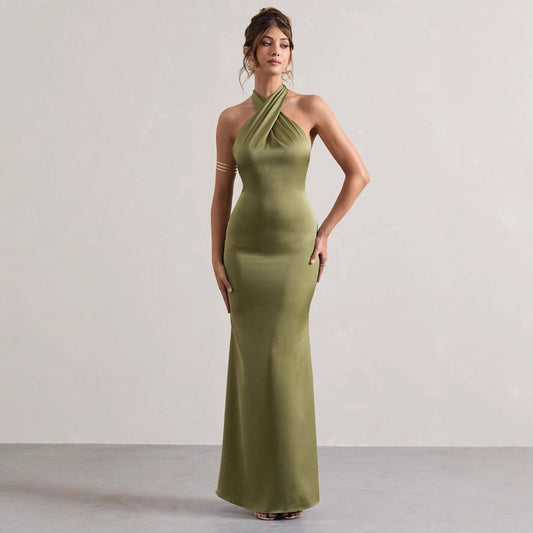 Halter Evening Dress Elegant Slim Dress Cocktail Party Dress