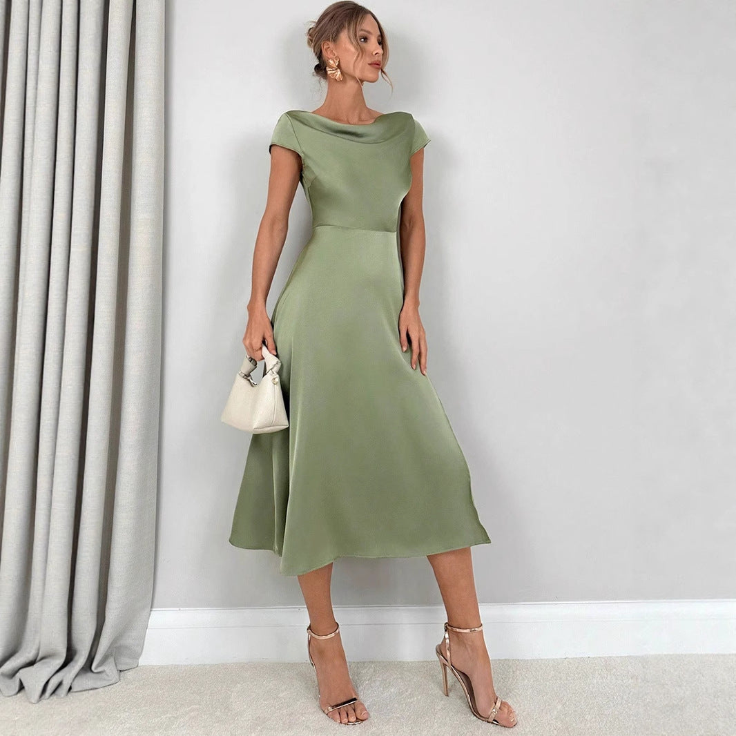 Robe longue d'été en satin de soie artificielle fendue de haute qualité pour femme
