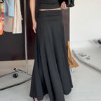 Summer Wide Waist Head Draping Solid Color Minimal Skirt Fashionable Elegant Gentle A line Dress Women LingSharp
